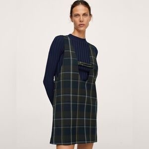 Mango olive green and navy checkered short overall dress